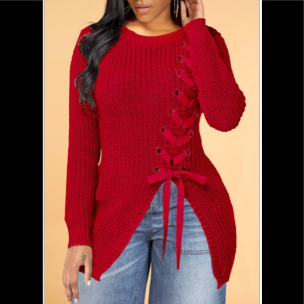 BANDAGE DESIGN RED SWEATER NWOT